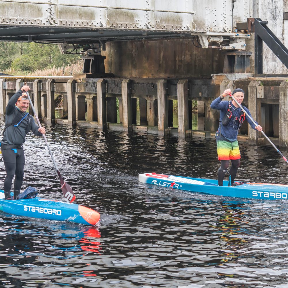 Paddlers passing under the Loch oich Swing Bridge